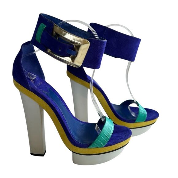 BRIAN ATWOOD BRAGANCA MULTI COLOR Leather Suede PLATFORM SANDAL HEELS - Picture 4 of 12